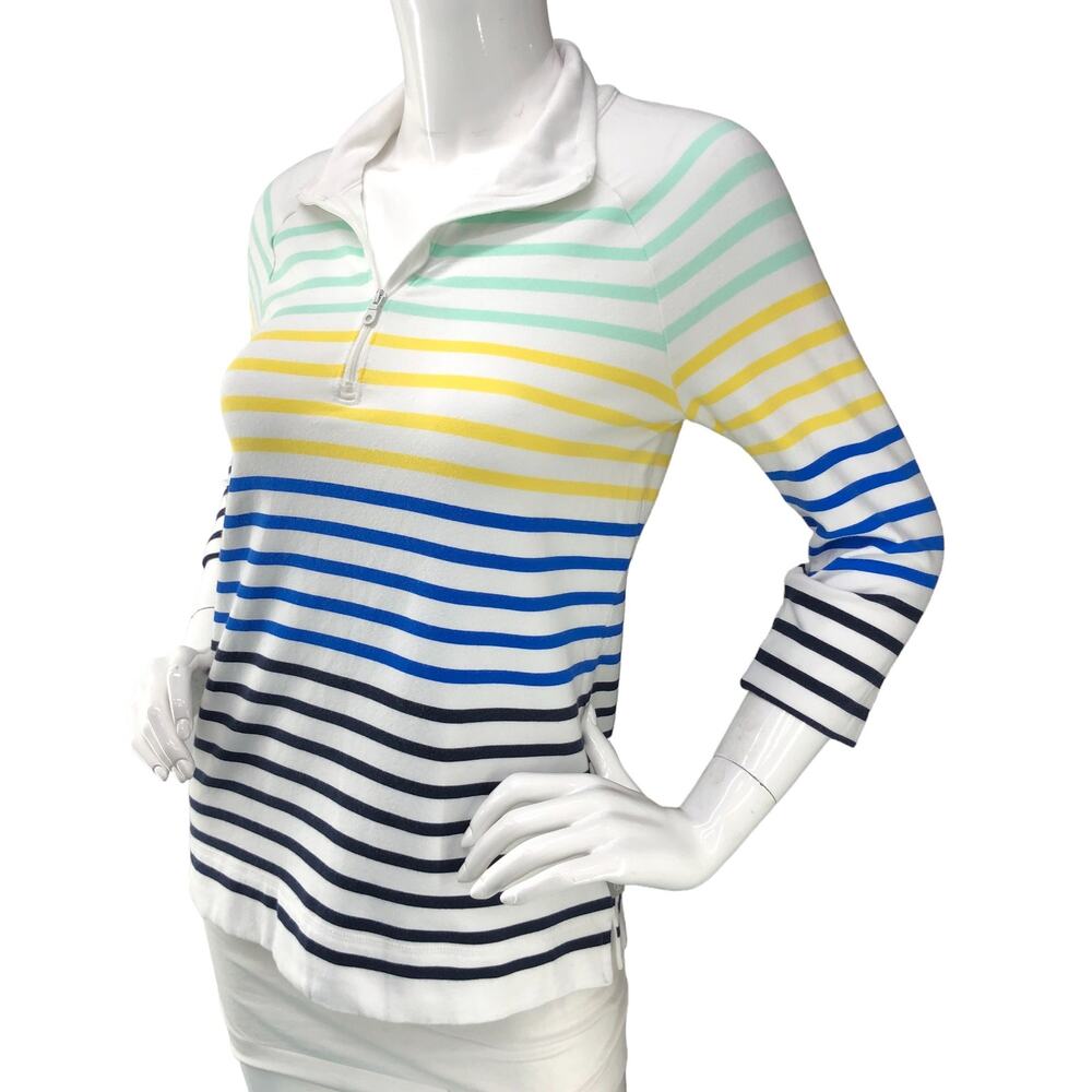 T By Talbots Womens Size SP Petite Sweater Half Zip Pullover Multicolor Striped